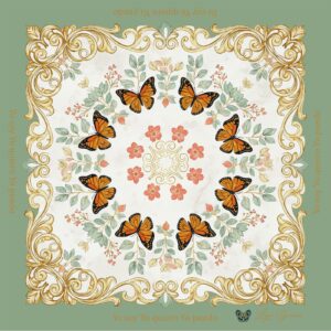 Pañuelo de colección beige con verde mariposas monarcas "Yo soy Yo quiero Yo puedo" (65cm x 65cm)